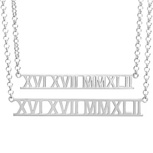 Roman Numeral Bar, Sterling Silver 925 Personalised Date Large Small Pendant - Picture 1 of 15