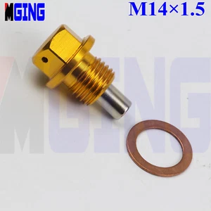 Engine Magnetic M14X1.5 Oil Pan Drain Plug Bolt Kit Crush Washer 1 Pcs Gold - Picture 1 of 4