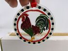 Signed Peggy Karr Fused Glass Checkerboard Rooster Suncatcher Ornament
