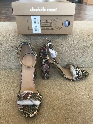 NEW WITH BOX UNIQUE CHARLOTTE RUSSE BECCA MULTICOLOR SNAKE SKIN STYLE SHOES SZ 7 - Image 1 of 3
