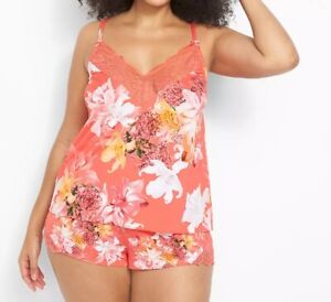 NWT Cacique 18 20 2x Cami & Short Set Floral Lace NEW Plus Peach Stretch Cheeky