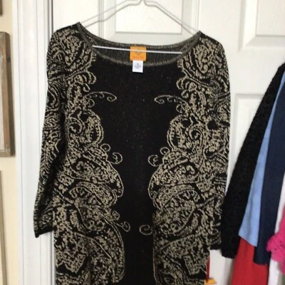 Ruby Rd. Suéter para mujer negro y dorado mediano cuello redondo manga larga pulóver Foto 1 de 4