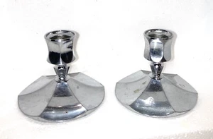 Vintage Irvinware Chrome Colored 3" Candle Holders MADE IN USA - Picture 1 of 9