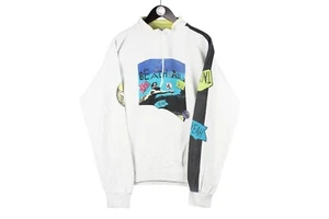 Vintage Adidas Sweatshirt 1/4 Zip Size L White Pullover Jumper 90s Volleyball - Picture 1 of 9