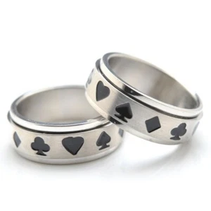 316L Stainless Steel Spinner Ring - Diamond Club Heart Spade Poker Cards - Picture 1 of 1