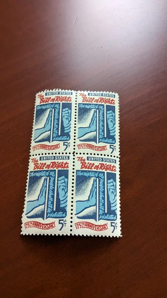 Bill of Rights 5 cents U.S. stamp, block of four,  MNH - Image 1 of 1