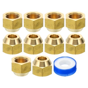 10pcs 3/8 SAE Brass Flare Nut 45 Degree Copper Flared Pipe Fitting Cap Glossy - Picture 1 of 8