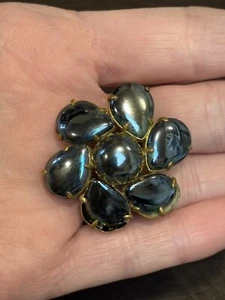 VTG Oil Slick Art Glass Rhinestone Pin Brooch Dogtooth Prongs Cupcake Setting - Picture 1 of 7