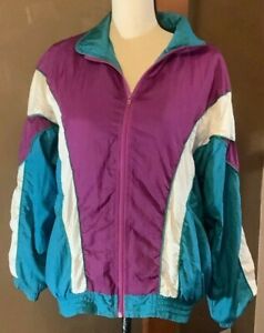 Vintage 1990s Color Block Track Windbreaker Purple Green Retro Jacket Oversized