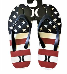 Hurley Men's Sandals Flip-Flops Size 8 Flag Stars & Stripes Red White Blue New