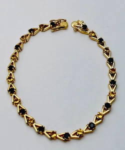 Danecraft 24KT Gold Over 925 Sterling Silver Black Citrine CZ Bracelet 7” - Picture 1 of 5