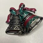 Green & Cranberry Enamel Pewter Colored Christmas Holiday Bells Pin Brooch – 1.5
