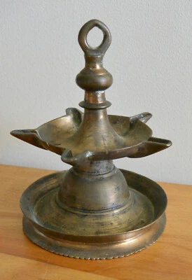 Lámpara Colgante Antigua Latón India Diya Villakku 5 Mechas Hindú Religiosa 5 1/4" h Foto 1 de 4
