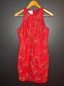 CARMEN MARC VALVO LINEN RED SHEATH DRESS SLEEVELESS Women's Size 4 - Picture 1 of 9