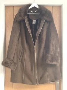 Cappotto giacca Dennis Basso ecopelle scamosciata bordo pelliccia colletto foderato nuovo 22/24 XXL - Foto 1 di 15