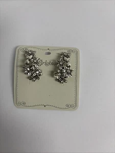 NWT Brighton Wild Flowers Silver Heart Flower & Crystal Hoop Post Earrings - Picture 1 of 3