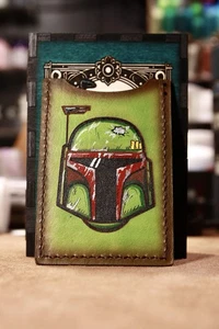 BOBA FETT Custom Handmade Geldbörse Star Wars Mandalorian 100% Echtleder - Bild 1 von 3