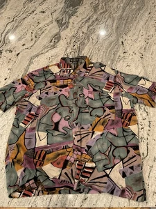 Alan Stuart Abstract Colorful Art All Over Button Up Shirt Mens XL Vintage - Picture 1 of 6