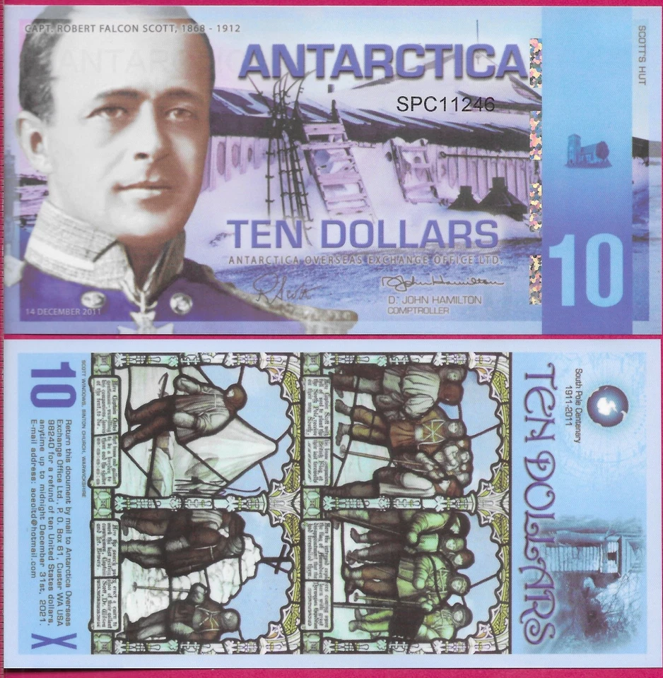 ANTARCTICA 10 DOLLARS 2011 NEW FANTASY NOTE,SCOTT'S HUT,CENTENARY,COMMEMORATIVE - Image 1 of 1