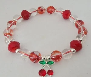 Pulsera elástica pluma Fénix roja de colección vidrio rojo, cuarzo aura cereza encanto - Imagen 1 de 9