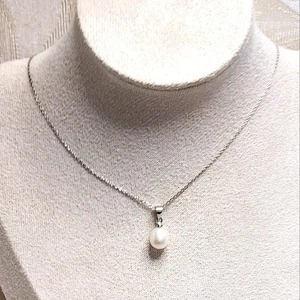 VINTAGE 925 STERLING SILVER PEARL DROP PENDANT NECKLACE CLASSIC ELEGANT JEWELRY - Picture 1 of 7