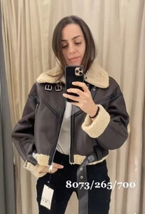 NEW ZARA WOMAN BIKER BELTED DOUBLE-FACED SHORT JACKET DARK BROWN MEDIUM 4754K - Picture 1 of 20