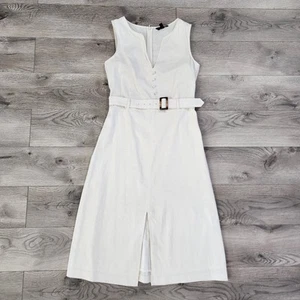 Banana Republic Linen Blend Midi Belted Dress Women’s Size 2 Travel White READ - Picture 1 of 10