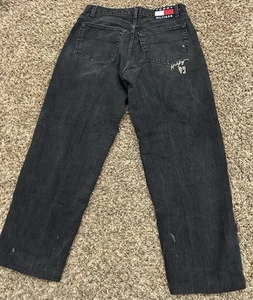 Vintage Y2K Tommy Hilfiger 85 TJ Black Carpenter Jeans Baggy Denim Mens 36x28 - Picture 1 of 8