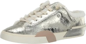 Dolce Vita Zantel Platinum Distressed Leather Lace Up Faux Fur Low Top Sneakers - Picture 1 of 6