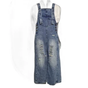 Medium Wash blau abgenutzt weites Bein verstellbare Träger Denim Overall Größe M Neu mit Etikett - Bild 1 von 15