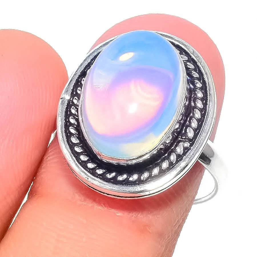 Anello in argento sterling 925 con pietre preziose opalite di fuoco di... - Immagine 1 di 1