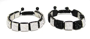 12 MM QUADRATISCH EISWEISS SCHWARZ CZ PAVE PERLEN HIP HOP MAKRAMEE ARMBAND - Bild 1 von 1