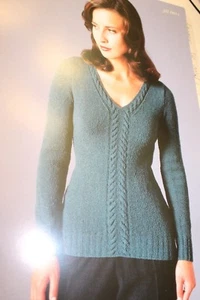 Jaeger Knitting Pattern JH0014 Wool Stretch V Neck Cable Sweater 30-36 - Picture 1 of 1