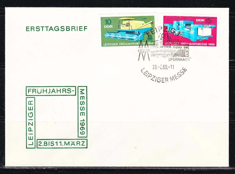 Germany DDR 1969 FDC cover Mi 1448-1449 Sc 1085-1086 Leipzig Fair.Combine - Image 1 of 1