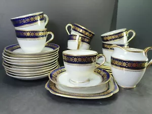 Dischi Coppe Cina Art Déco Oro Cobalto Oro Gildato Reid & Co Roslyn - Foto 1 di 8