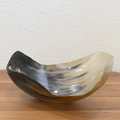 Mid Century Modern Water Buffalo Oval  Horn Large Decorative Bowl 9”X15” - Image 1 of 4