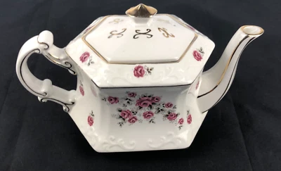 Tetera Floral Ironstone Madera Ellgreave & Son Vintage Inglaterra Rosas Rosas Foto 1 de 4