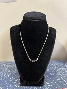 Vintage 14K yellow gold Oval dark blue sapphire and diamond necklace 5g - Picture 1 of 11