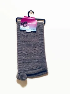 Girls Gray Cable Knit Infinity Scarf With Pompoms - Picture 1 of 4