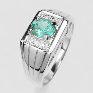 ANELLI COLOMBIANI VERDE MENTA SMERALDO ARGENTO STERLING 925 PLACCATI ORO BIANCO MISURA 10 - Foto 1 di 10