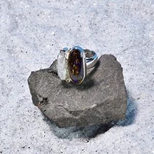 Boulder Opal Ring (23190), 925er Silber, (23190), mit Biwa Perle und Brillant - Bild 1 von 1