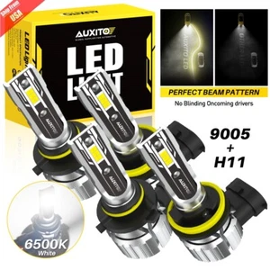 4x AUXITO 9005 H11 LED Headlight Bulbs Conversion Kit Hi/Low Beam Bright White - Picture 1 of 14