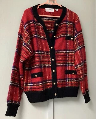 Danielle Martin Blazer Size Large Career Casual Wool Blend Red Plaid Gold Button - Image 1 of 4