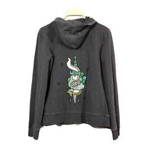 Bcbgmaxazria Hoodie Jacket Hood Women Size M Sequin Bling Logo Embroidery Casual - Picture 1 of 12