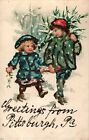 Greetings From  Pittsburg   Pennsylvania Christmas Tree  Glitter Postcard  c1915