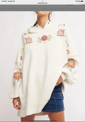 OFF WHITE Felpa con cappuccio We The Free Graphic We in combinazione avorio taglia S nuova con etichetta $138R