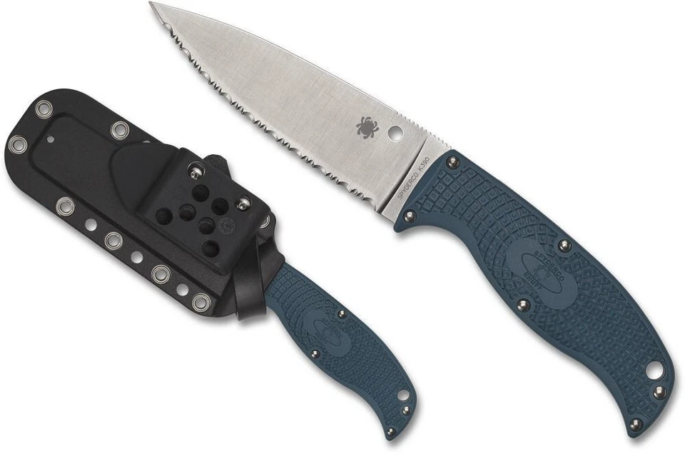 Spyderco Knives Enuff 2 Fixed Blade Knife FB31SBL2K390 Blue FRN Serrated K390