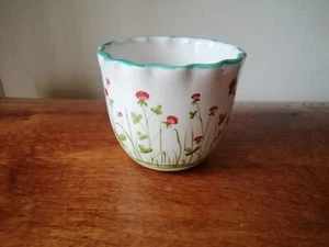 Süßer 70er Keramik Vintage Übertopf Blumentopf Vase Blumen weiß grün Italy 10 cm - Bild 1 von 4