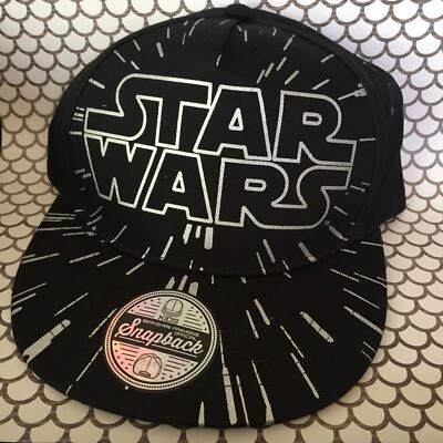 NUEVO Star Wars Logo Niños Oficial Snapback Sombrero Negro Plata Disney Ala Plana Nuevo con Etiquetas Foto 1 de 4