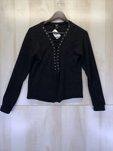 Windsor Damen schwarz Schnürung vorne roher Saum Strick Pullover Top Neu mit Etikett Größe Small-5534 - Bild 1 von 6